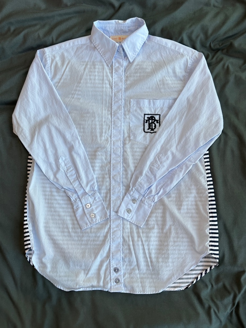 Tory Burch Blue Stripe Cotton Button Down Shirt 00